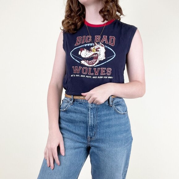 Vintage 90s Y2K Oversized Graphic Tee Tank Top Football Sleeveless T-Shirt Top - Picture 2 of 9